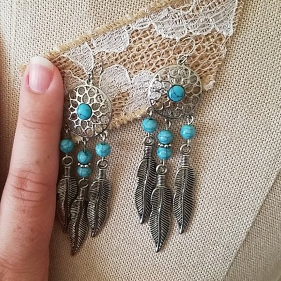 Turquoise Dreamcatcher Earrings - Picture 3 of 6